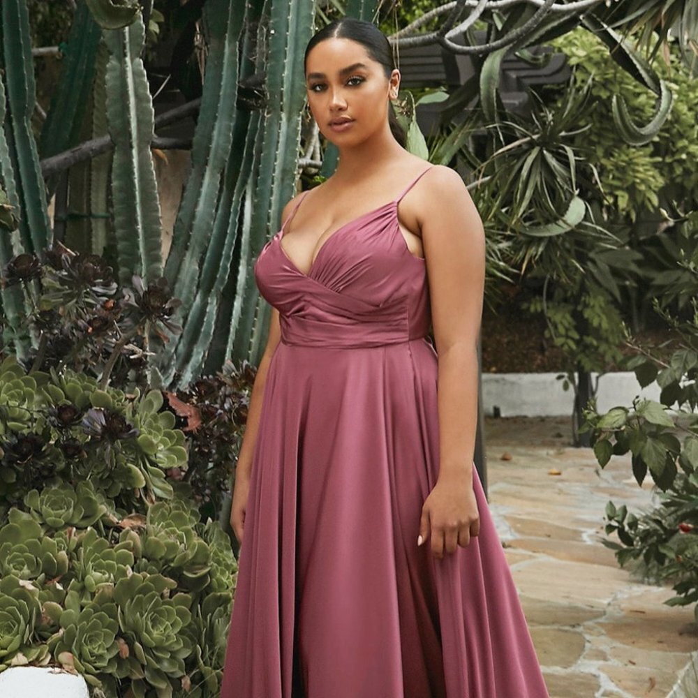 N/A NEW MAUVE ROSE SOFT SATIN OFF THE SHOULDER LONG DRESS WITH ZIPPER CD7485C